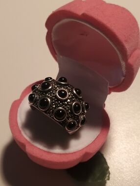 Sterling Silver Onyx and Mossanite Ring Size 8.5
